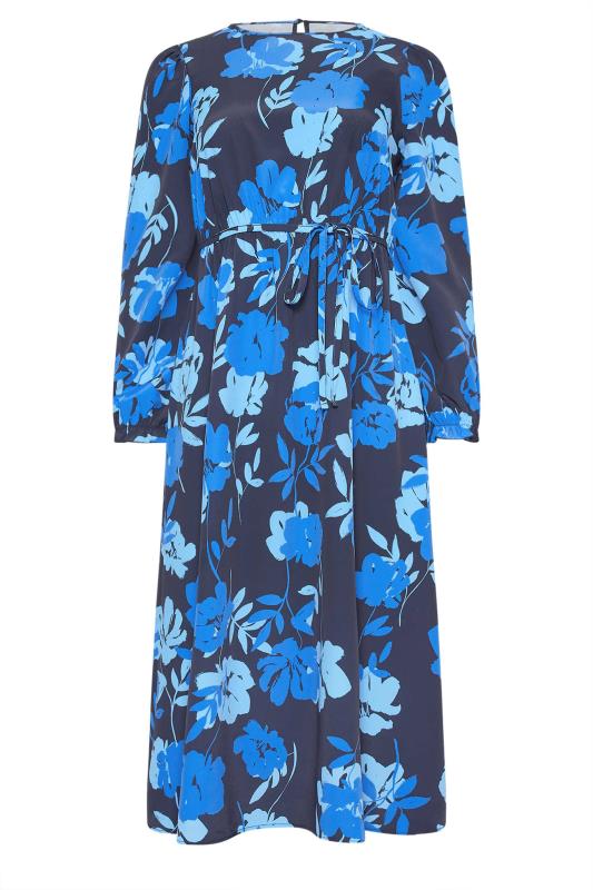 M&Co Petite Blue Floral Tie Waist Midi Smock Dress | M&Co 5