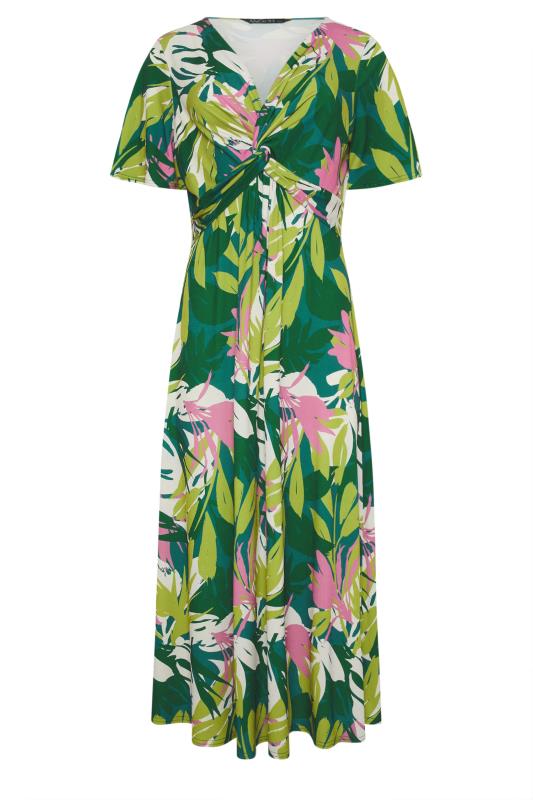 M&Co Green Tropical Print Twist Front Short Sleeve Dress | M&Co 5