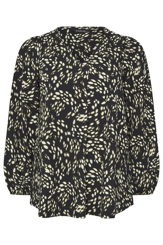 EVANS Plus Size Black Abstract Print Pleat Front Blouse | Evans 5