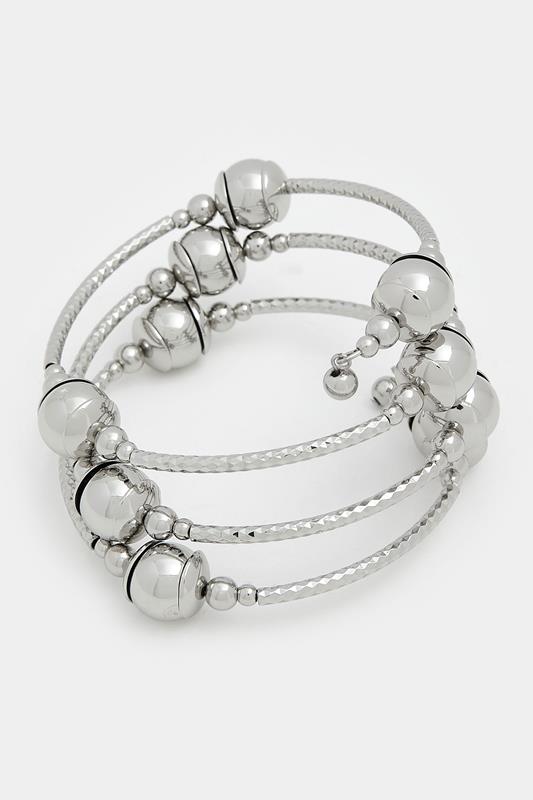 Silver Tone Bead Coil Stretch Bracelet | Yours Clothing 1