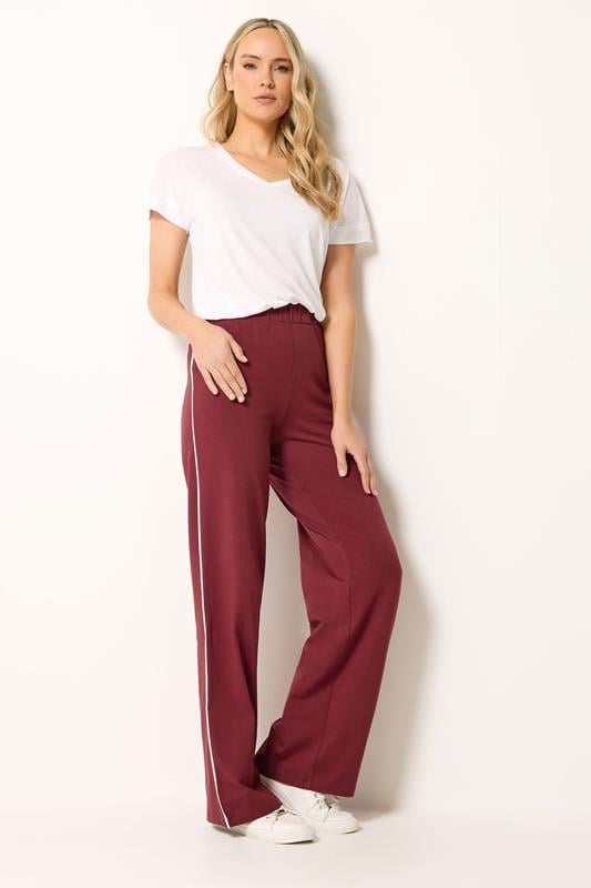  LTS Tall Burgundy Red Side Stripe Cotton Wide Leg Leggings