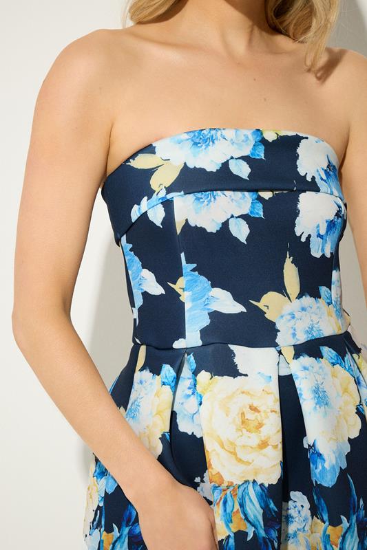 LTS Tall Women's Navy Blue Bandeau Floral Pleated Midi Dress | Long Tall Sally 4