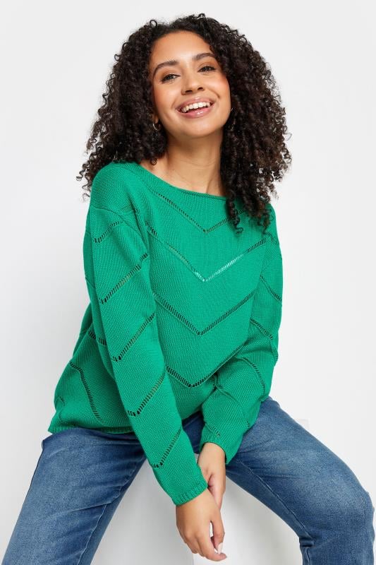 Women's  M&Co Petite Green V Patterned Knit Jumper
