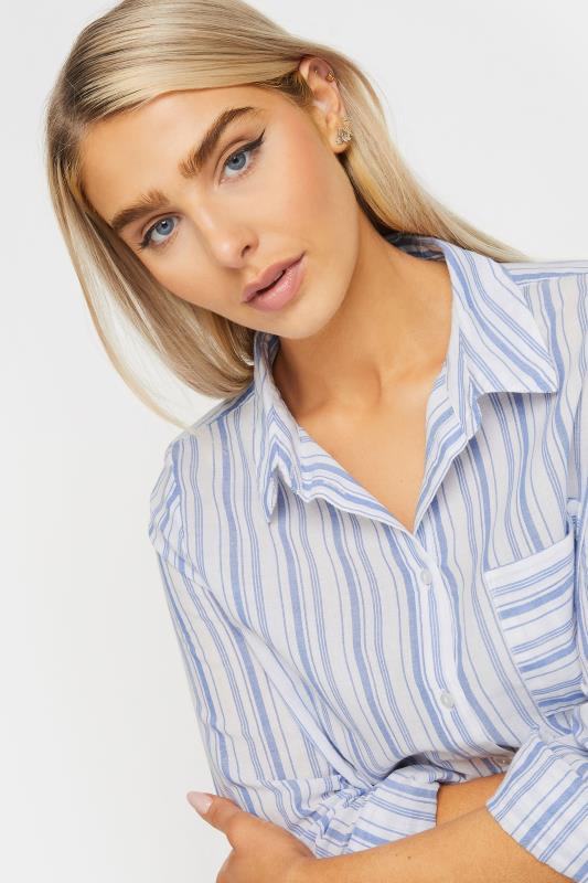 M&Co White & Blue Striped Tab Sleeve Shirt | M&Co 4