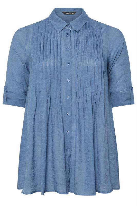 EVANS Plus Size Blue Pintuck Tab Sleeve Shirt | Evans 7