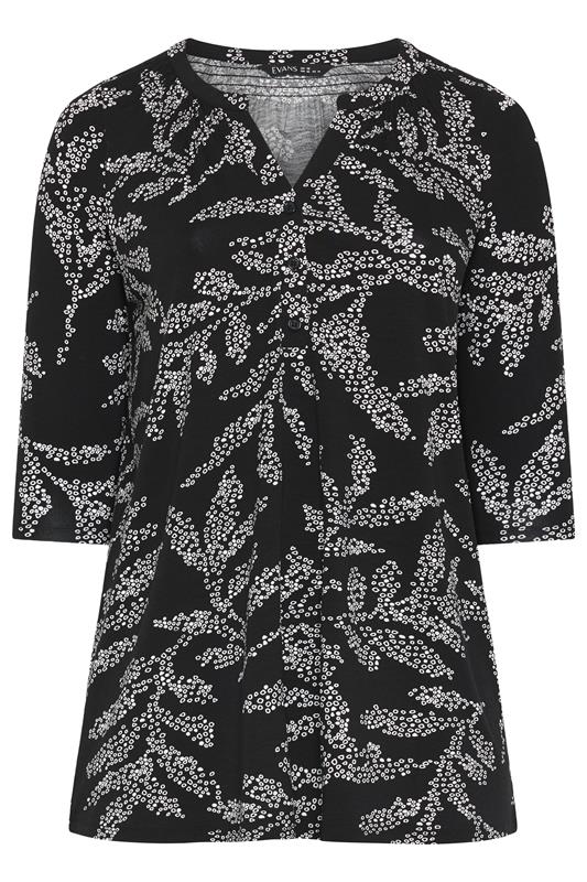 EVANS Plus Size Black Leaf Print Jersey Top | Evans  5