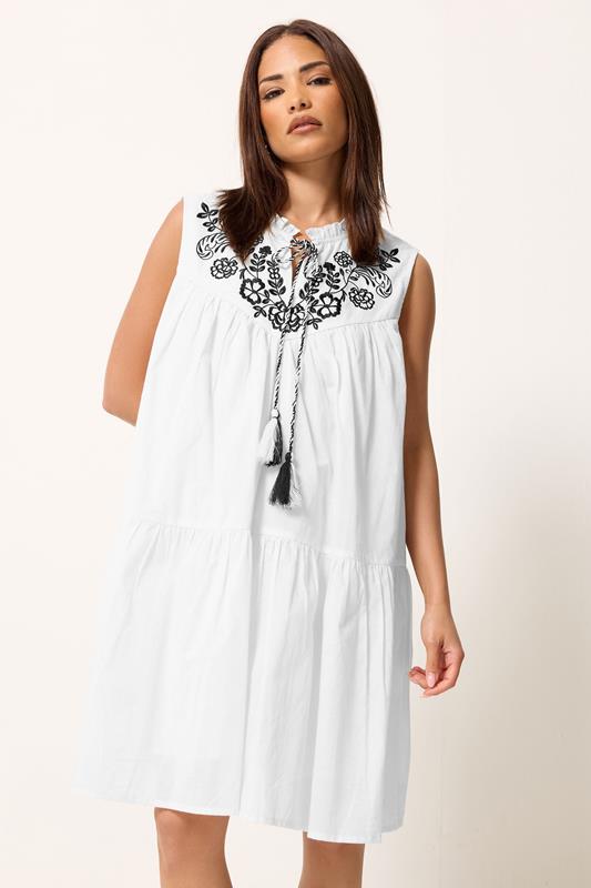 PixieGirl Petite White Tiered Cotton Smock Mini Dress
