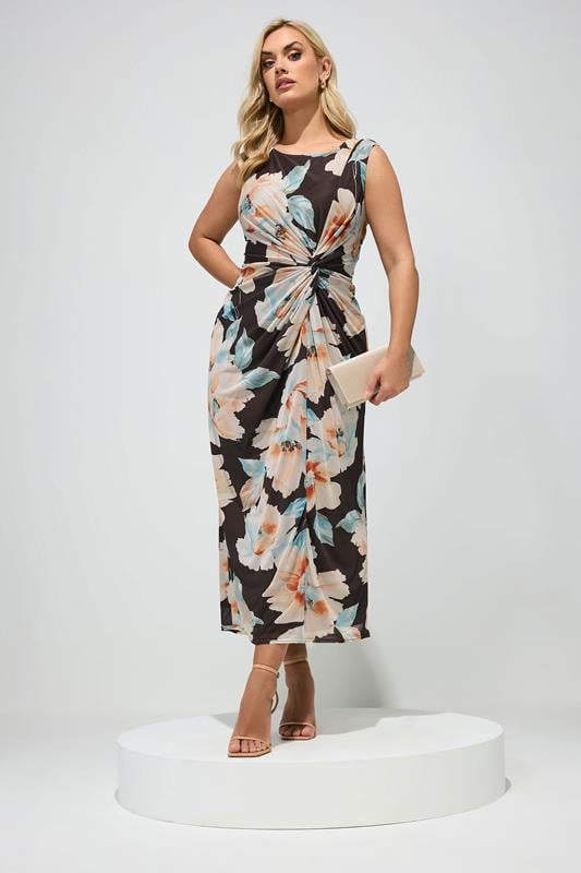 YOURS LONDON Curve Chocolate Brown Floral Dress