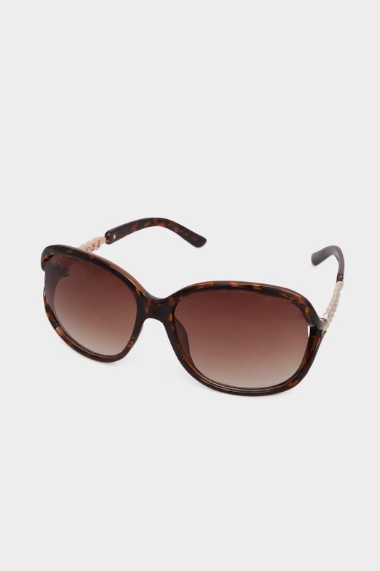 Plus Size Brown Tortoiseshell Chain Arm Sunglasses | Yours Clothing 1