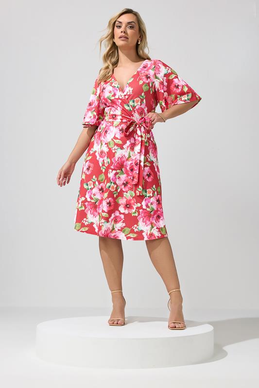 YOURS LONDON Curve Red Floral Wrap Skater Dress