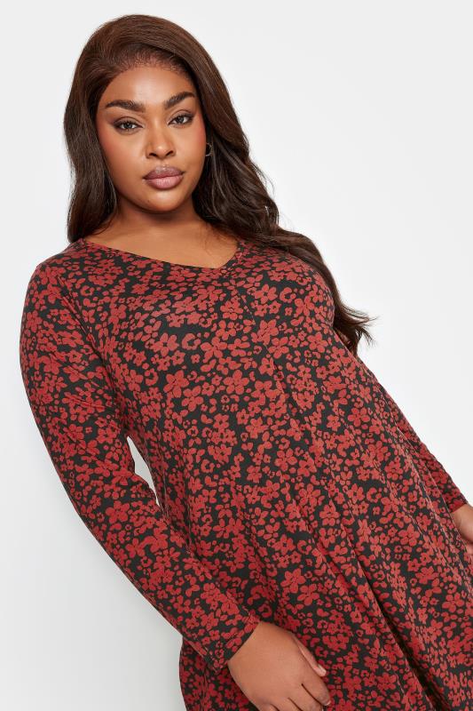 YOURS Curve Red and Black Floral Mini Dress | Yours Clothing 4