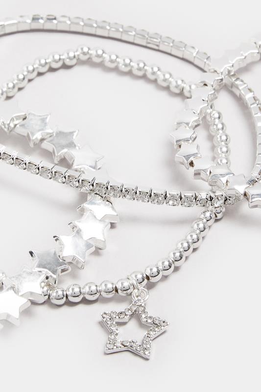 4 PACK Silver Star Stretch Bracelet Set | Yours Clothing 3