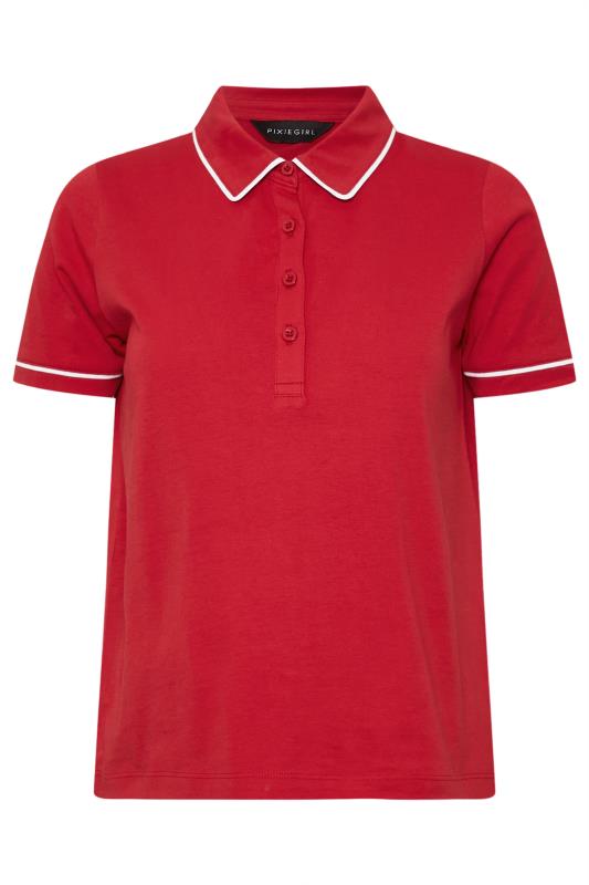 PixieGirl Petite Women's Red Contrast Trim Cotton Polo Shirt | PixieGirl 5
