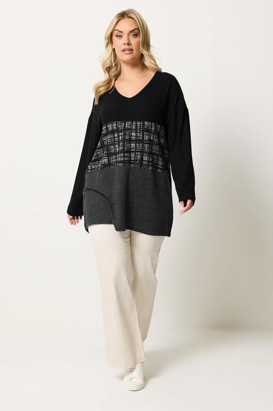 YOURS Plus Size Black Colourblock Soft Touch Top | Yours Clothing 1
