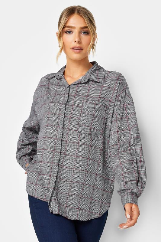 Women's  M&Co Grey Check Half Placket Shirt
