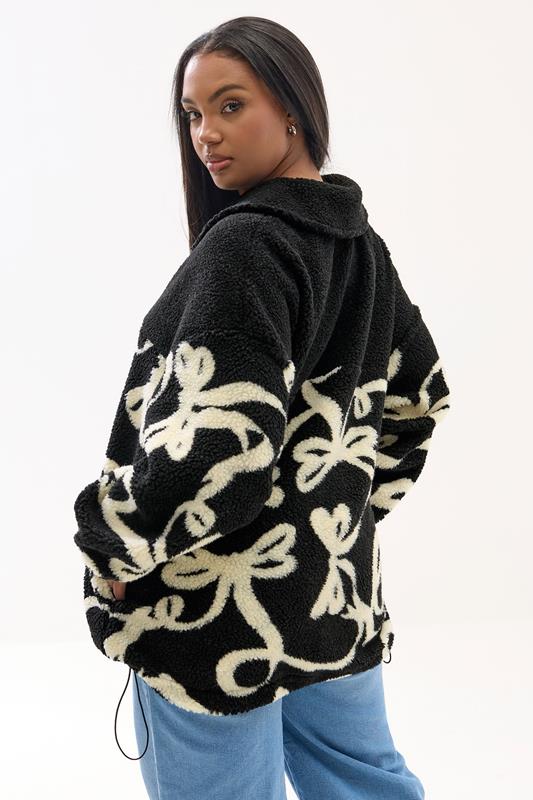 YOURS Plus Size Black Abstract Print Teddy Fleece Jacket | Yours Clothing 2