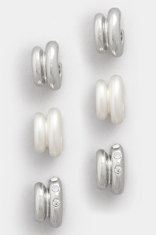  YOURSET 3 PACK Silver Tone Diamante Mini Hoop Earrings Set