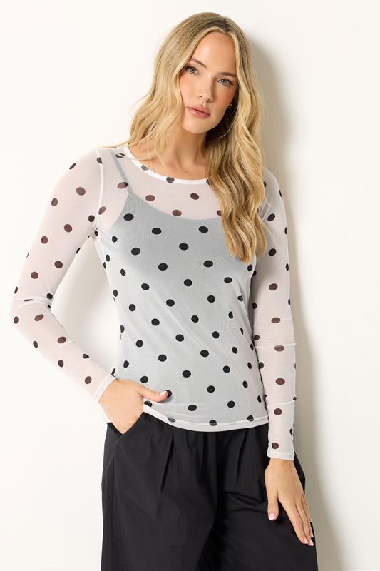 LTS Tall Women's White Polka Dot Mesh Top | Long Tall Sally 1