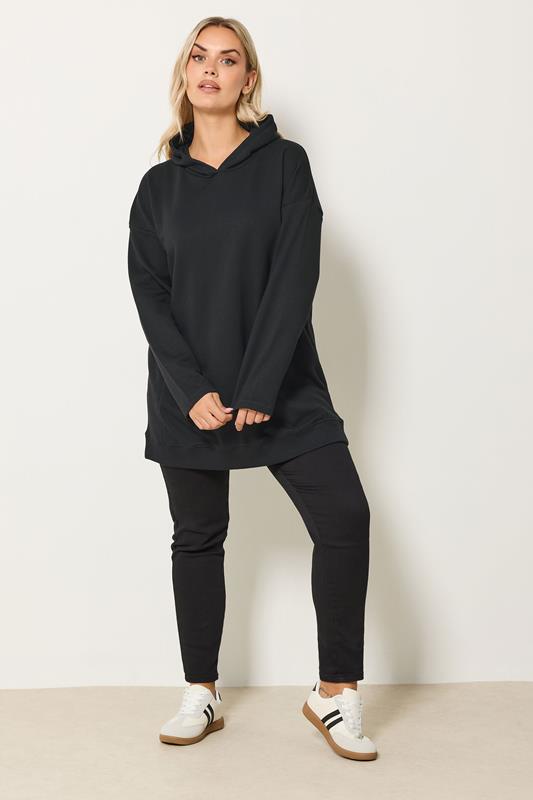 YOURS Plus Size Black Seam Detail Hoodie | Yours Clothing 2