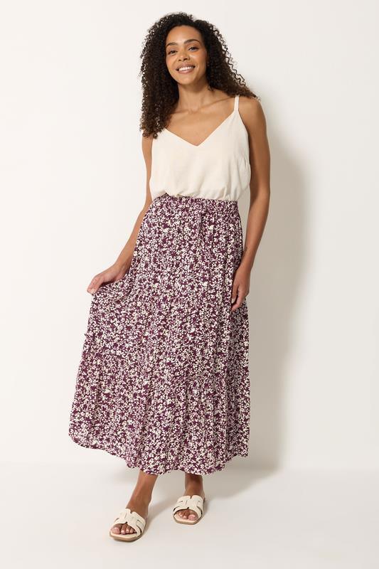  M&Co Purple Ditsy Floral Crinkle Maxi Skirt