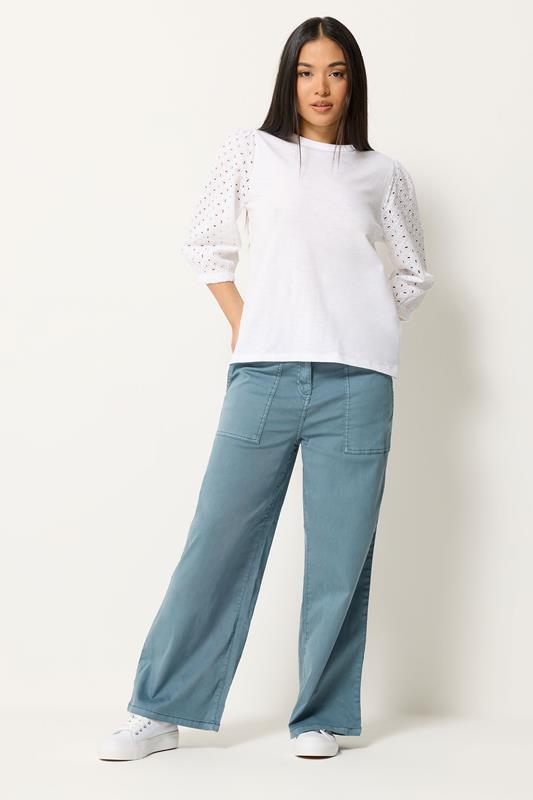  M&Co Petite Blue Midrise Wide Leg Cargo Trousers