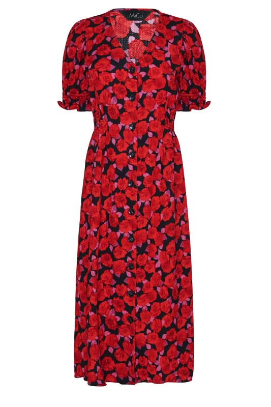 M&Co Red Floral Print Button Through Dress | M&Co 6