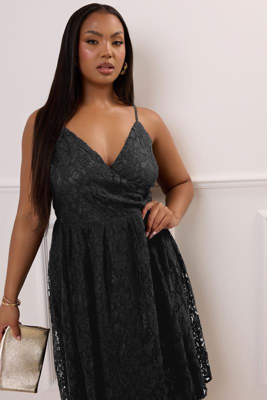YOURS LONDON Plus Size Black Lace Skater Dress | Yours Clothing  1