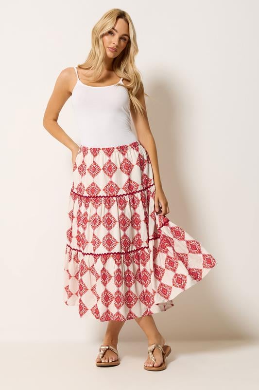  M&Co Ivory White Abstract Tile Print Maxi Skirt