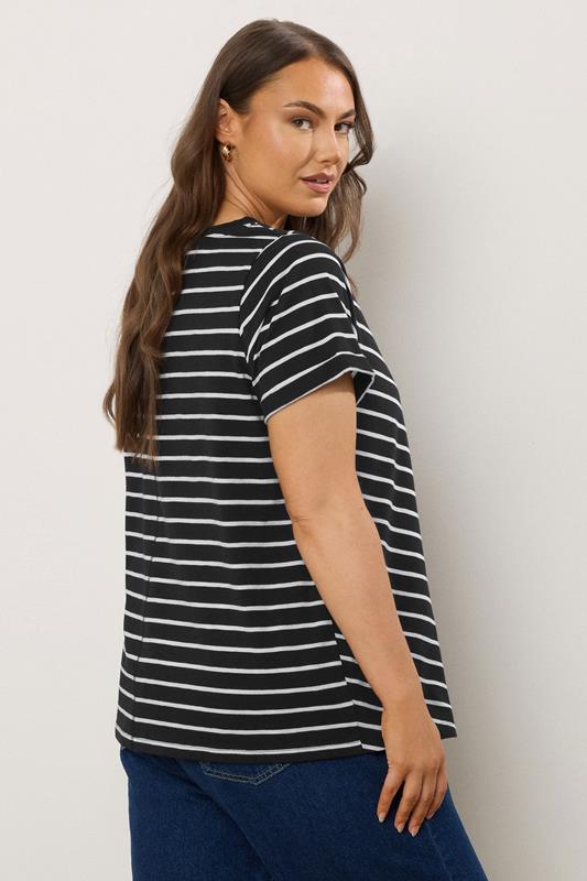 EVANS Plus Size Black Stripe Premium Cotton T-Shirt | Evans 2