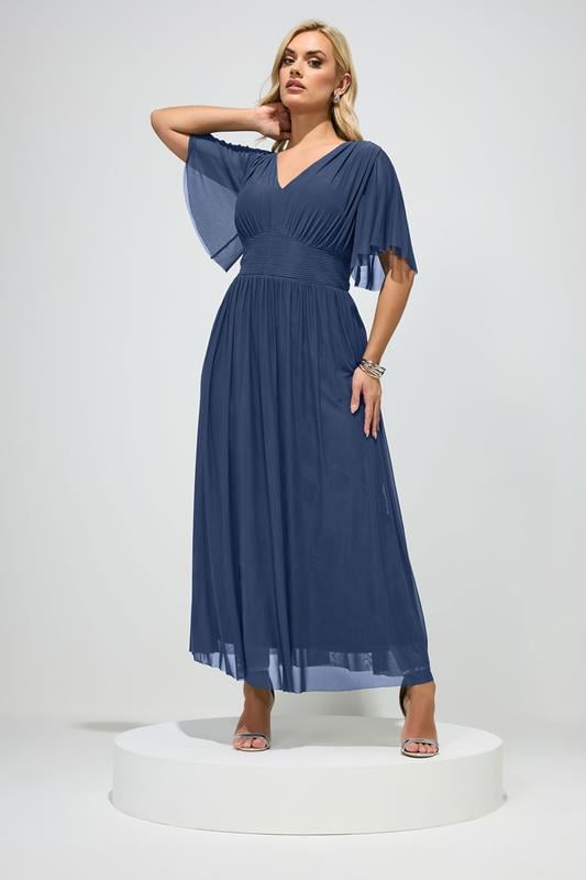 YOURS LONDON Curve Navy Blue Gathered Maxi Dress