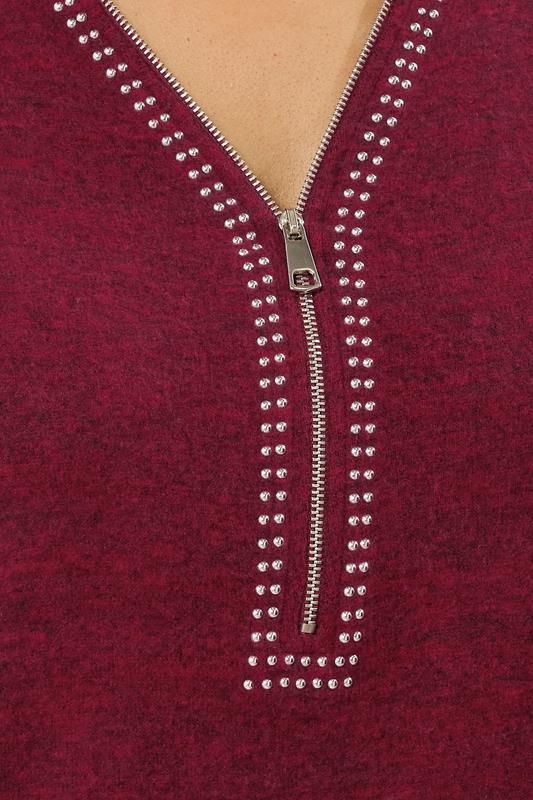 EVANS Plus Size Red Zip Front Stud Detail Top | Evans 4