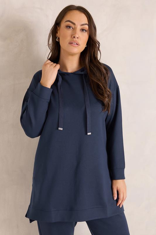  EVANS Curve Navy Blue Luxe Drawstring Hoodie
