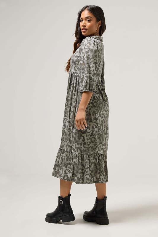 PixieGirl Petite Women's Grey Animal Print Collar Midi Dress | PixieGirl 2