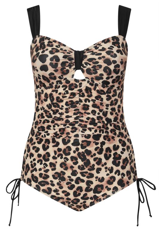 YOURS Plus Size Black Leopard Print Contrast Strap Ruched Swimsuit | Yours Clothing 9