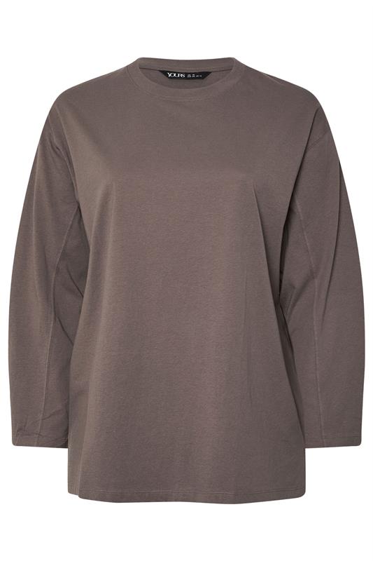 YOURS Plus Size Mocha Brown Seam Detail Oversized Top | Yours Clothing 5