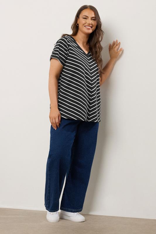 EVANS Plus Size Black Stripe Premium Cotton T-Shirt | Evans 1