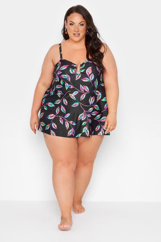 YOURS Curve Plus Size Black Tropical Print Tankini Top | Yours Clothing  4