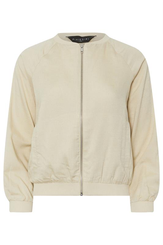 PixieGirl Petite Women's Stone Brown Linen Bomber Jacket | PixieGirl 5