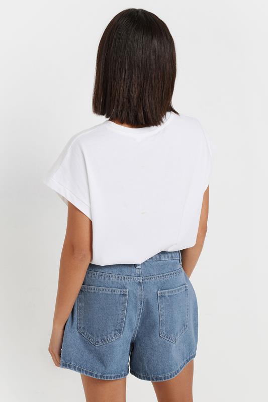 PixieGirl Petite Women's Blue Denim Daisy Embroidered Shorts | PixieGirl 4