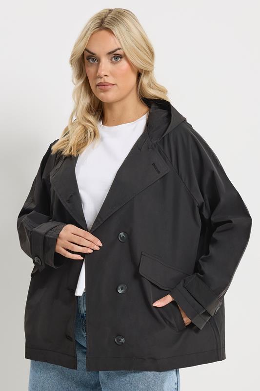 YOURS Curve Black Hooded Raglan Jacket