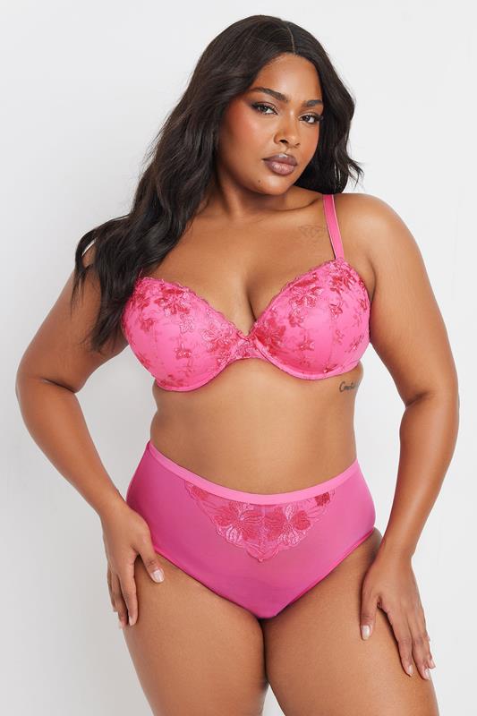 YOURSET 2 PACK Plus Size Black & Pink Floral Lace Embroidered Padded Bras | Yours Clothing 5