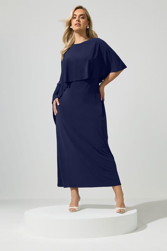  YOURS LONDON Curve Navy Blue Maxi Cape Dress