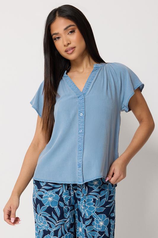  M&Co Petite Light Blue Button Front Blouse