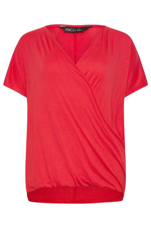 M&Co Red Wrap Front Short Sleeve Top | M&Co 5