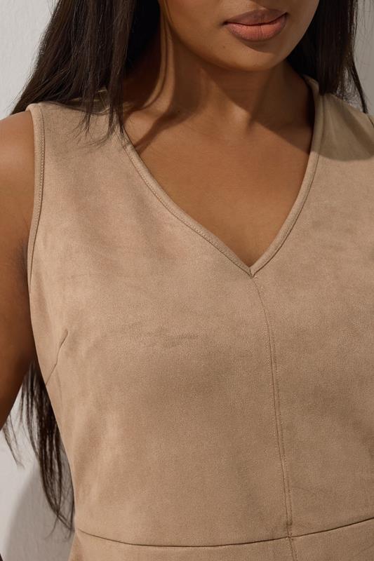 LIMITED COLLECTION Plus Size Beige Brown Faux Suede Pinafore Dress | Yours Clothing 4
