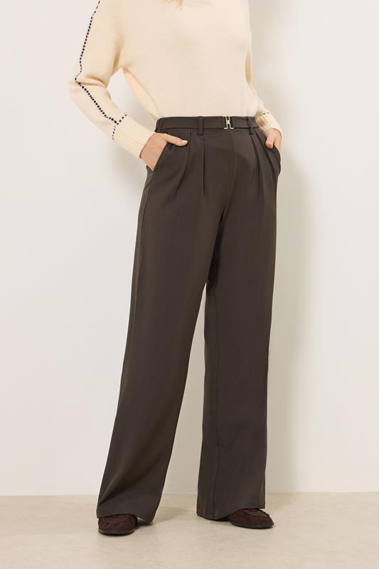 LTS Tall Women's Chocolate Brown Buckle Wide Leg Trousers | Long Tall Sally 1