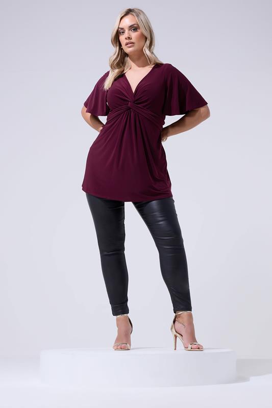 YOURS LONDON Plus Size Purple Knot Detail Front Top | Yours Clothing 1