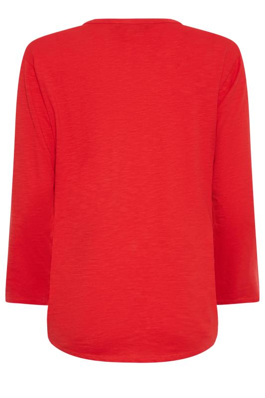 M&Co Petite Bright Red Cotton Henley Top | M&Co 7