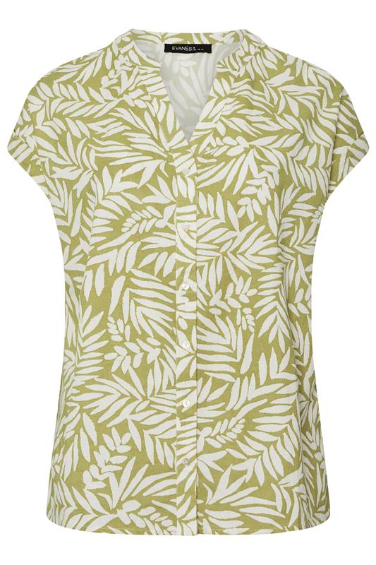EVANS Plus Size Green Leaf Print Linen Shirt | Evans  6