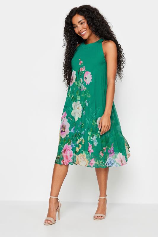 M&Co Petite Green Floral Print Pleated Dress | M&Co 2